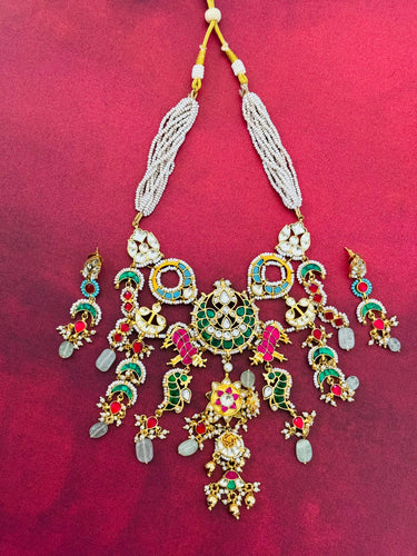 Ahmedabadi Kundan Statement Jewelry | Semi-Precious Stones | Brass Base | Gold Plated | Silver Foil | Free Shipping | Ships from California